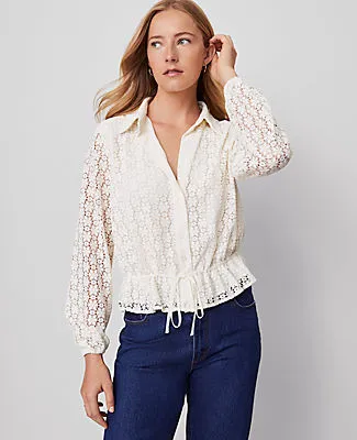 Ann Taylor Weekend Collection Lace Tie Waist Popover Top sold by Ann Taylor