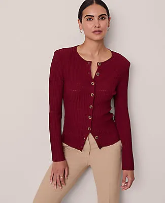 Ann Taylor Ribbed Crew Neck Cardigan sold by Ann Taylor