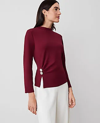 Ann Taylor Jewel Button Waist Mock Neck Top sold by Ann Taylor