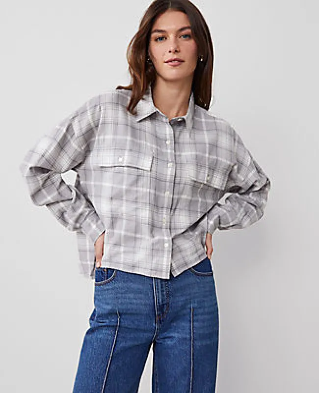 Ann Taylor Weekend Collection Plaid Oversized Cropped Pocket Shirt sold by Ann Taylor