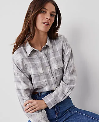 Ann Taylor Weekend Collection Plaid Oversized Cropped Pocket Shirt sold by Ann Taylor product image thumbnail 3