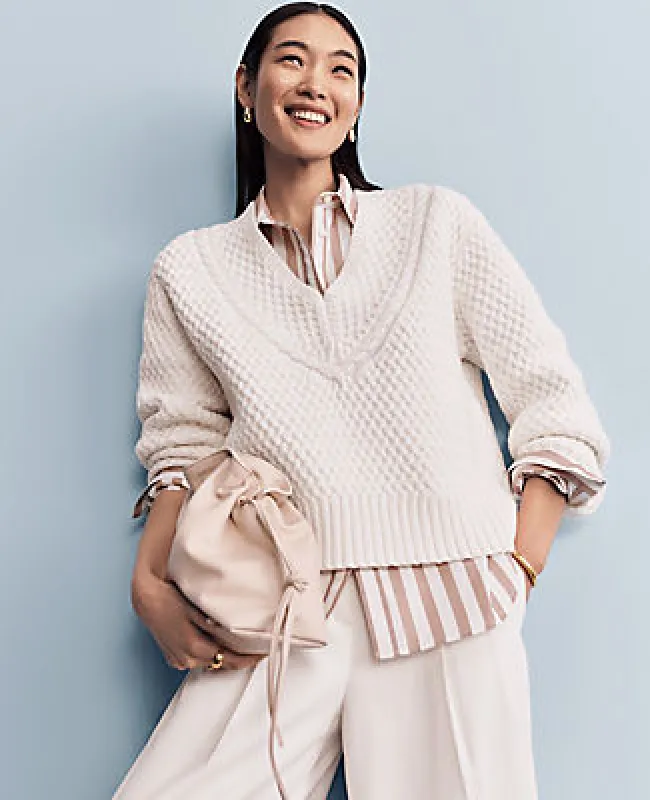 Ann Taylor Geo Stitch V-Neck Sweater sold by Ann Taylor