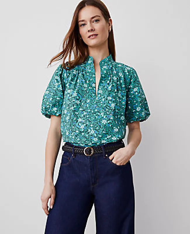 Ann Taylor Petite Floral Puff Sleeve Popover Top sold by Ann Taylor