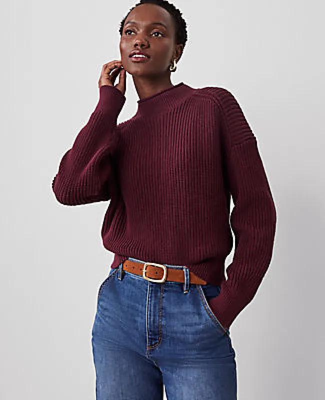 Ann Taylor Ribbed Mock Neck Wedge Sweater sold by Ann Taylor