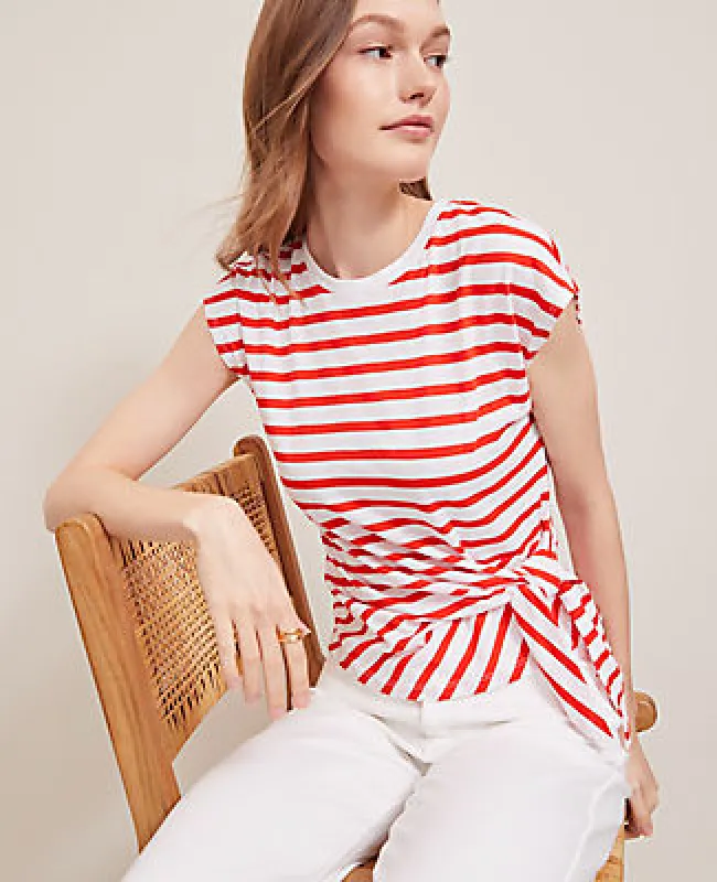 Ann Taylor Striped Tie Waist Tee sold by Ann Taylor