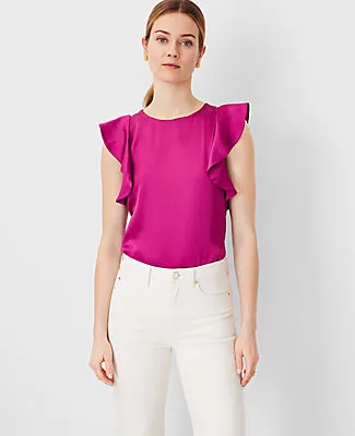 Ann Taylor Petite Ruffle Shoulder Top sold by Ann Taylor