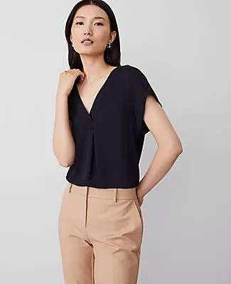 Ann Taylor Petite Mixed Media Pleat Front Top sold by Ann Taylor