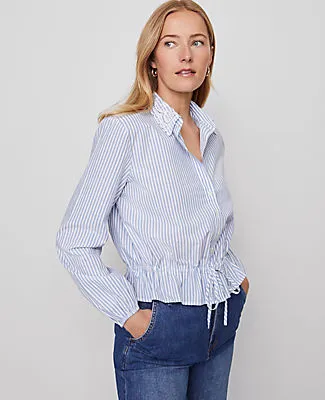 Ann Taylor Weekend Collection Striped Tie Waist Popover Top sold by Ann Taylor