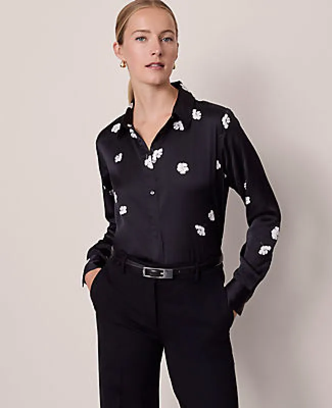 Ann Taylor Petite Floral Satin Essential Shirt sold by Ann Taylor