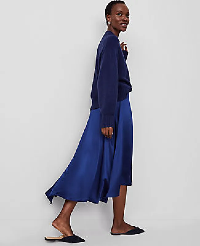 Ann Taylor Studio Collection Asymmetrical Hem Full Midi Skirt sold by Ann Taylor