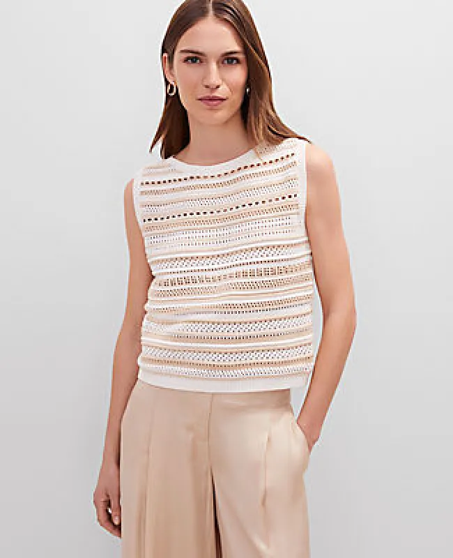 Ann Taylor Pointelle Striped Sweater Shell Top sold by Ann Taylor