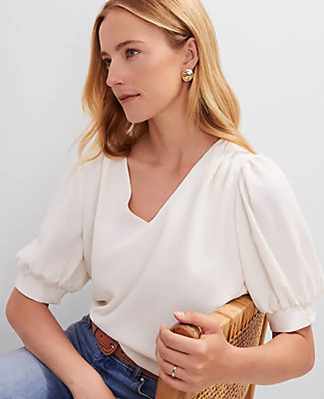 Ann Taylor Petite V-Neck Popover Top sold by Ann Taylor