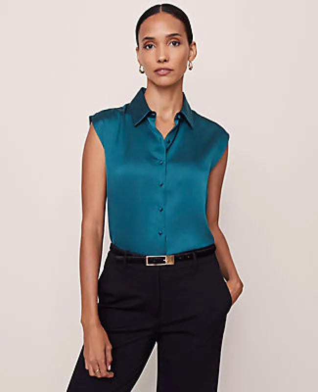 Ann Taylor Collared Satin Blouse sold by Ann Taylor