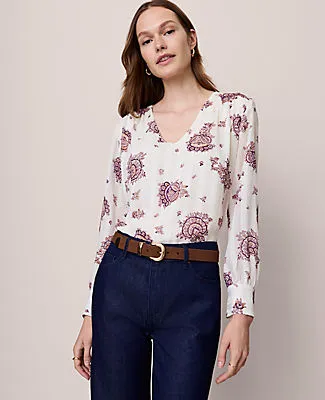 Ann Taylor Petite Paisley V-Neck Popover Top sold by Ann Taylor