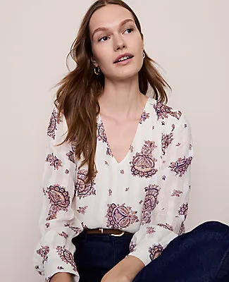 Ann Taylor Petite Paisley V-Neck Popover Top sold by Ann Taylor product image thumbnail 4