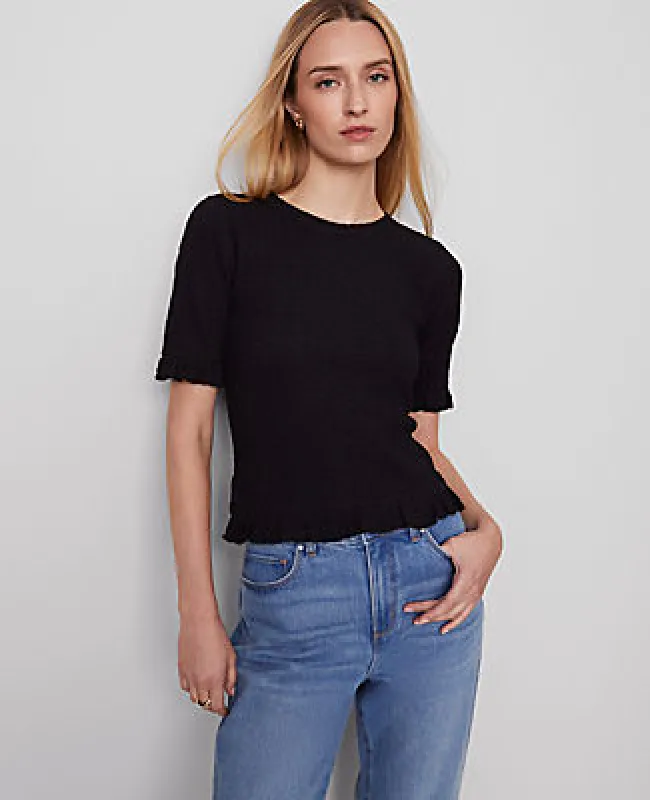 Ann Taylor Petite Popcorn Knit  Ruffle Trim Blouse sold by Ann Taylor