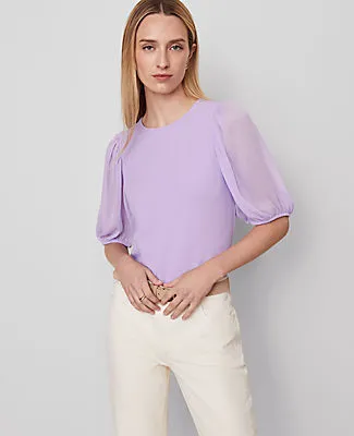 Ann Taylor Petite Mixed Media Pleated Sleeve Top sold by Ann Taylor