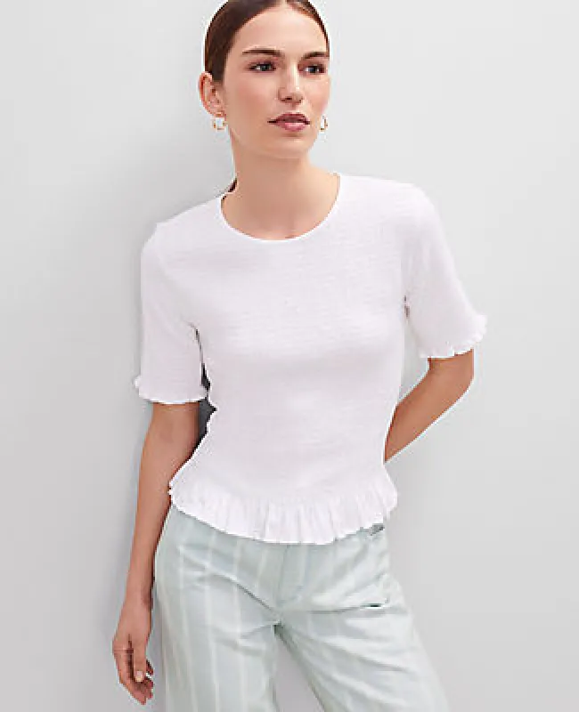 Ann Taylor Smocked Ruffle Trimmed Top sold by Ann Taylor