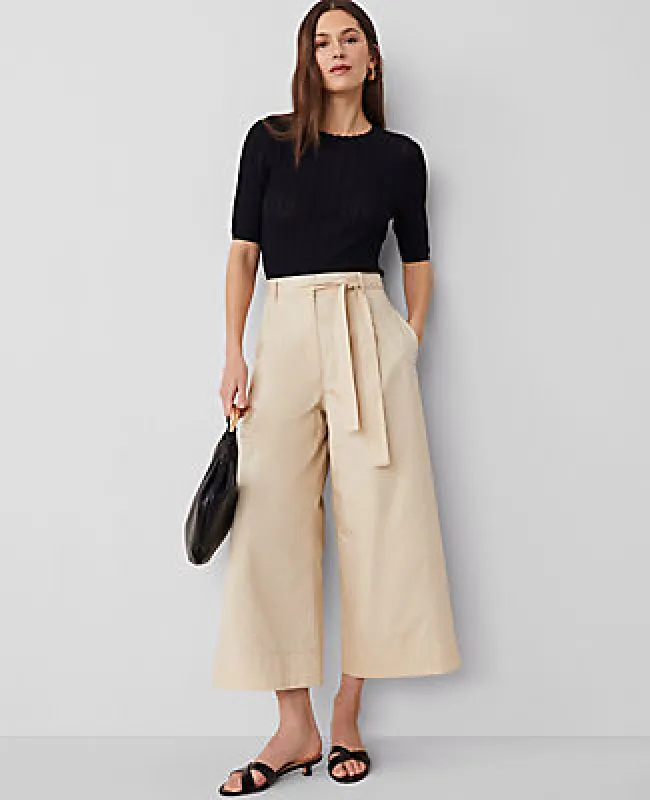 Ann Taylor The Belted Cropped Palazzo Pant in Poplin sold by Ann Taylor