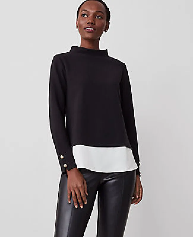 Ann Taylor Petite Mixed Media Mock Neck Top sold by Ann Taylor