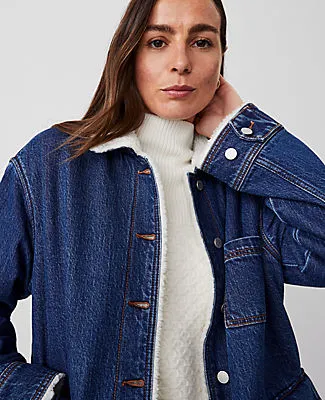 Ann Taylor Petite Weekend Collection Sherpa Lined Relaxed Carpenter Jacket sold by Ann Taylor product image thumbnail 4