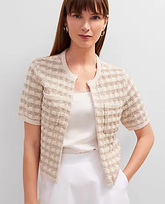 Ann Taylor Petite Metallic Tweed Sweater Jacket sold by Ann Taylor product image thumbnail 3