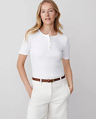Ann Taylor Petite Weekend Collection Ribbed Henley Top sold by Ann Taylor