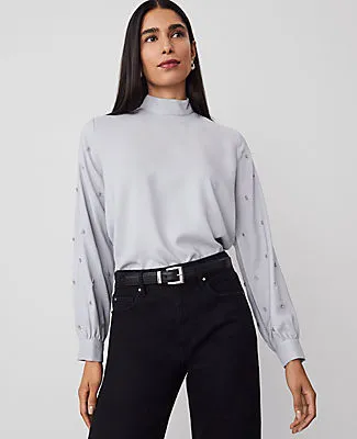 Ann Taylor Embellished-Sleeve Mock-Neck Top sold by Ann Taylor