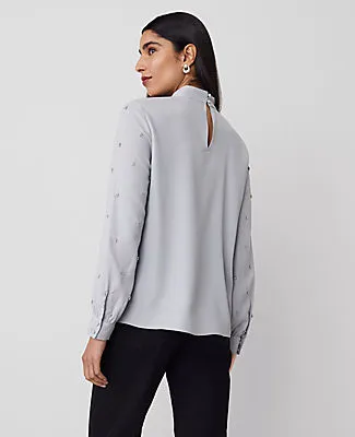 Ann Taylor Embellished-Sleeve Mock-Neck Top sold by Ann Taylor product image thumbnail 2