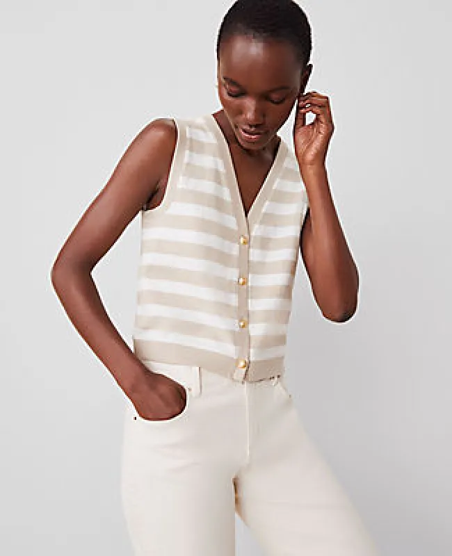 Ann Taylor Striped V-Neck Vest sold by Ann Taylor