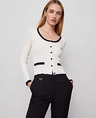 Ann Taylor Petite Contrast Trim Cardigan sold by Ann Taylor
