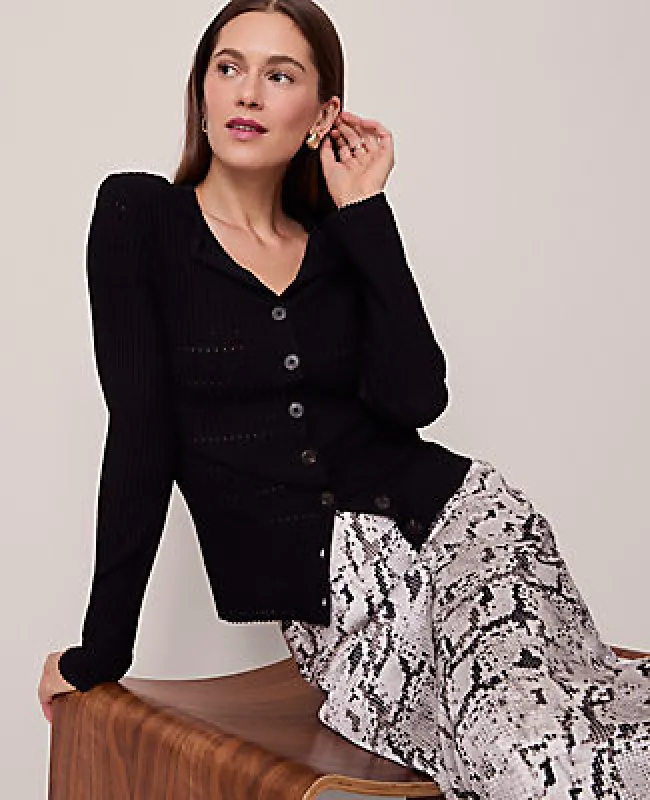 Ann Taylor Petite Ribbed Crew Neck Cardigan sold by Ann Taylor