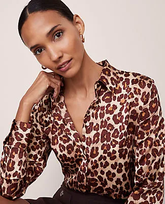 Ann Taylor Petite Animal Print Satin Button Down Shirt sold by Ann Taylor