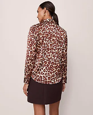 Ann Taylor Petite Animal Print Satin Button Down Shirt sold by Ann Taylor product image thumbnail 2