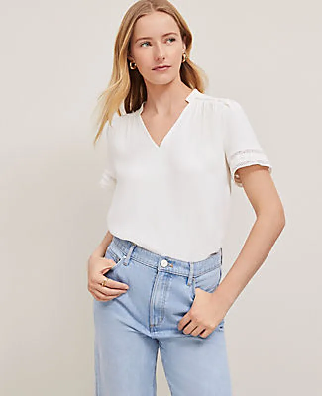Ann Taylor Lace Trim Mixed Media Top sold by Ann Taylor
