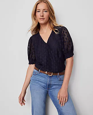 Ann Taylor Weekend Collection Lace Wrap Blouse sold by Ann Taylor