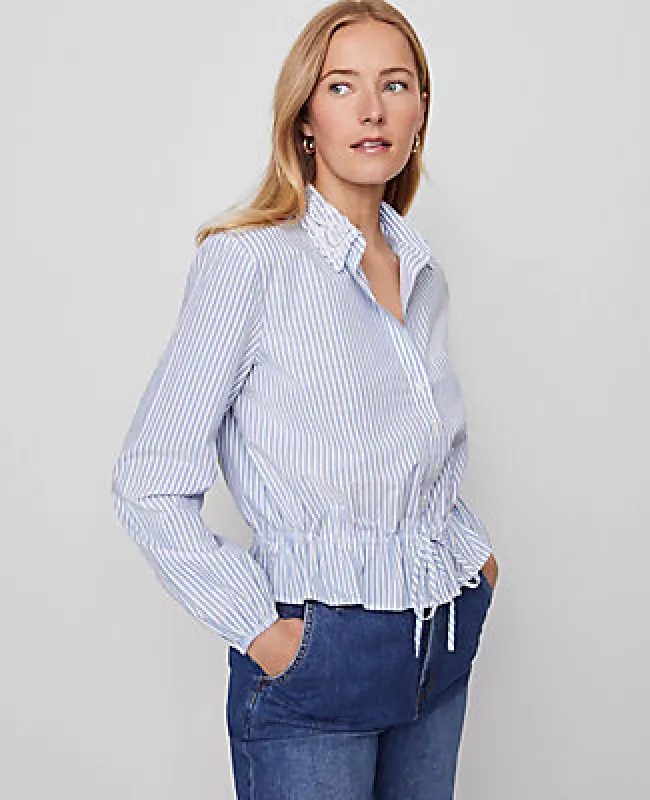 Ann Taylor Weekend Collection Striped Tie Waist Popover Top sold by Ann Taylor