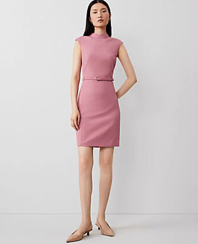 Ann Taylor The Mock Neck Shift Dress in Textured Drape sold by Ann Taylor