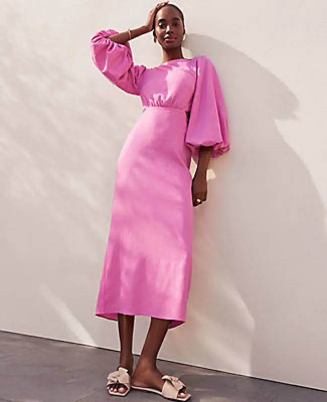 Ann Taylor Linen Blend Puff Sleeve Midi Dress sold by Ann Taylor