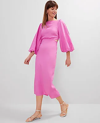 Ann Taylor Linen Blend Puff Sleeve Midi Dress sold by Ann Taylor product image thumbnail 4