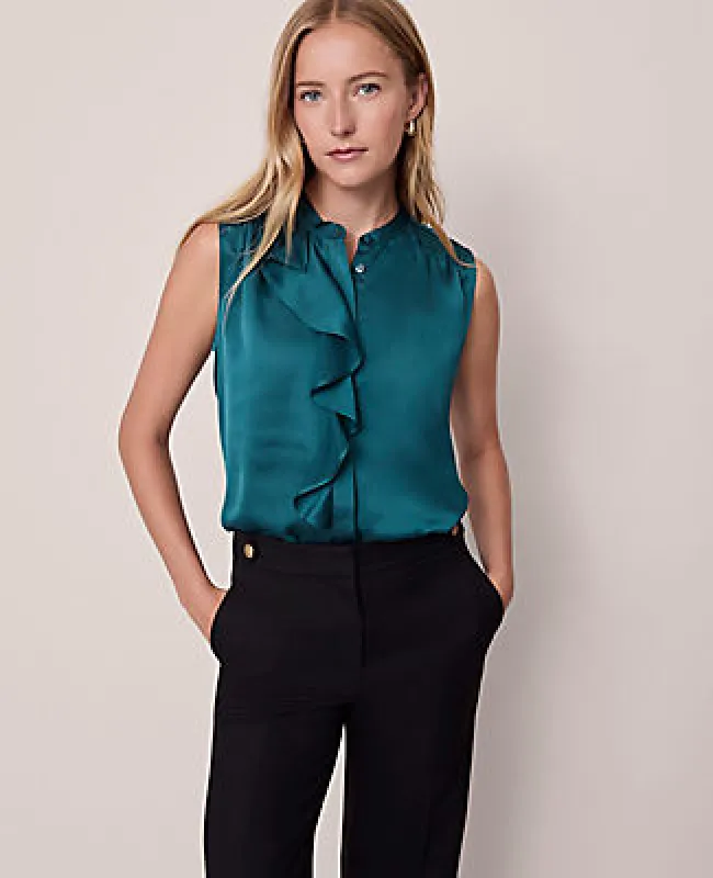 Ann Taylor Satin Ruffle Sleeveless Blouse sold by Ann Taylor