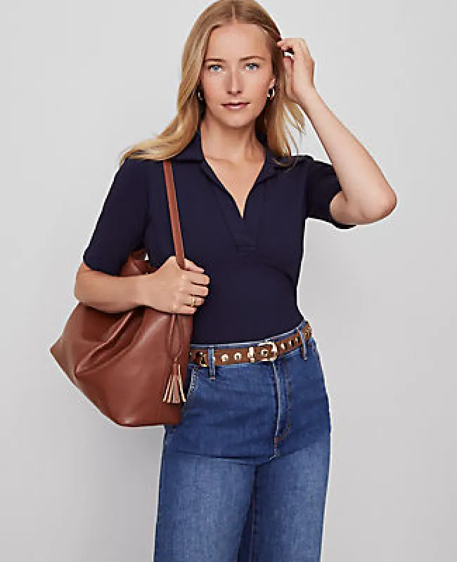 Ann Taylor Petite Weekend Collection Split Neck Polo Top sold by Ann Taylor