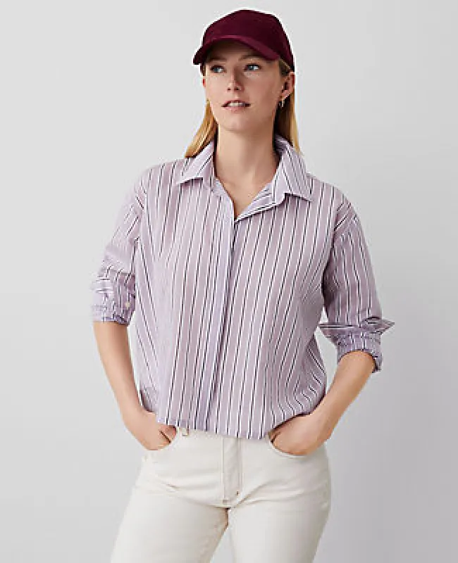 Ann Taylor Weekend Collection Striped Cotton Blend Shirt sold by Ann Taylor