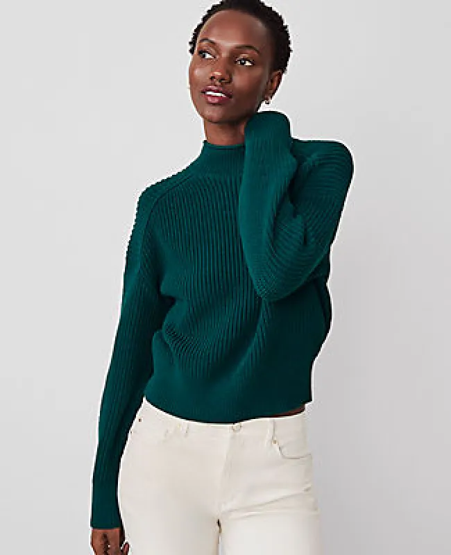 Ann Taylor Ribbed Mock Neck Wedge Sweater sold by Ann Taylor