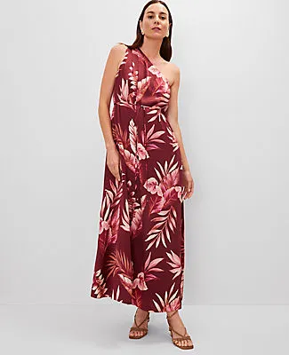 Ann Taylor Studio Collection One Shoulder Silk Dress in Tropical Print sold by Ann Taylor