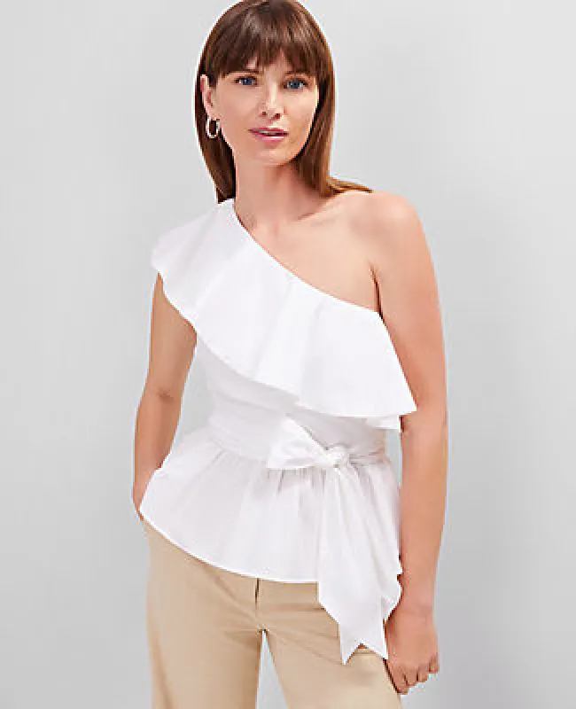 Ann Taylor One-Shoulder Tie Waist Blouse sold by Ann Taylor
