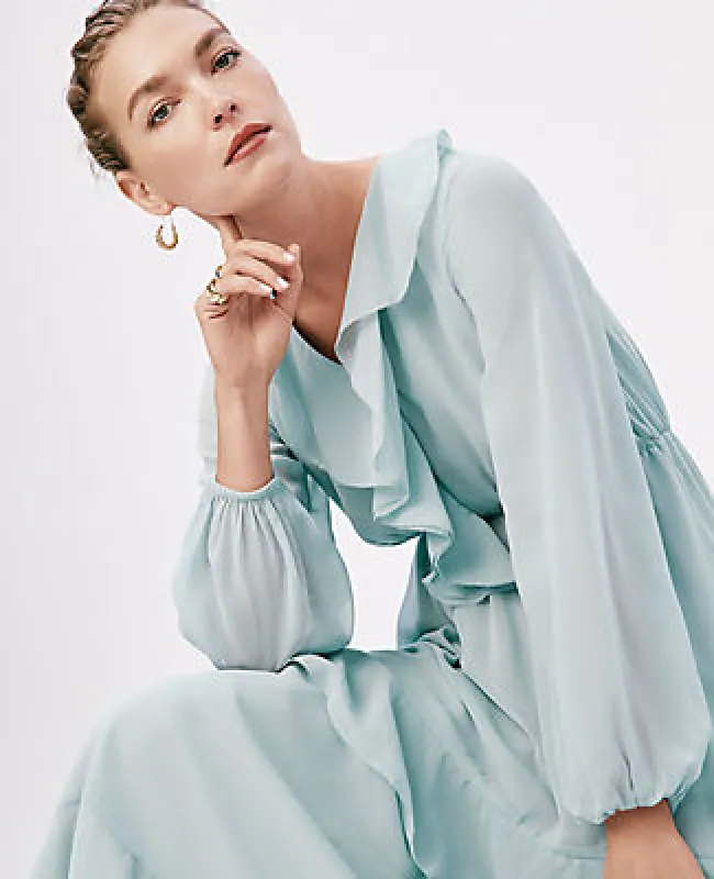 Ann Taylor V-Neck Ruffle Maxi Dress sold by Ann Taylor