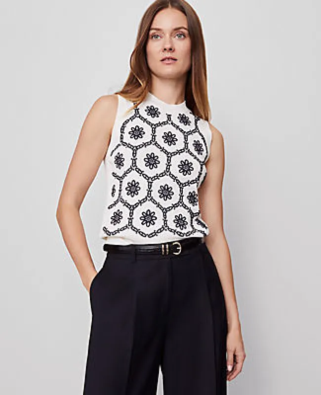 Ann Taylor Floral Embroidered Sweater Shell Top sold by Ann Taylor
