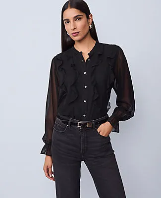 Ann Taylor Ruffle Button Down Shirt sold by Ann Taylor