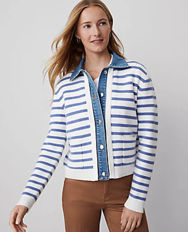 Ann Taylor Weekend Collection Striped Denim Sweater Jacket sold by Ann Taylor